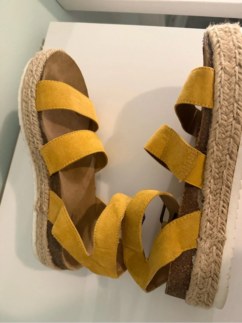 Women's Suede Espadrille Platform Sandals - Mustard Yellow